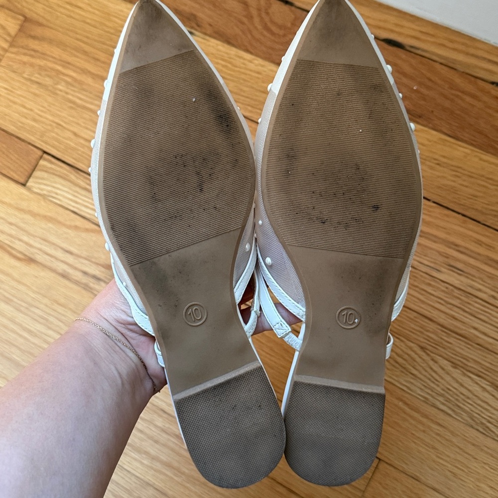 White and Tan Pointed Toe Flats - Picture 2 of 3